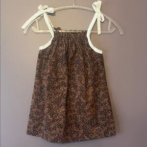 Girls Handmade Paper Bag Adjustable Tie-Shoulder Sundress with White Trim